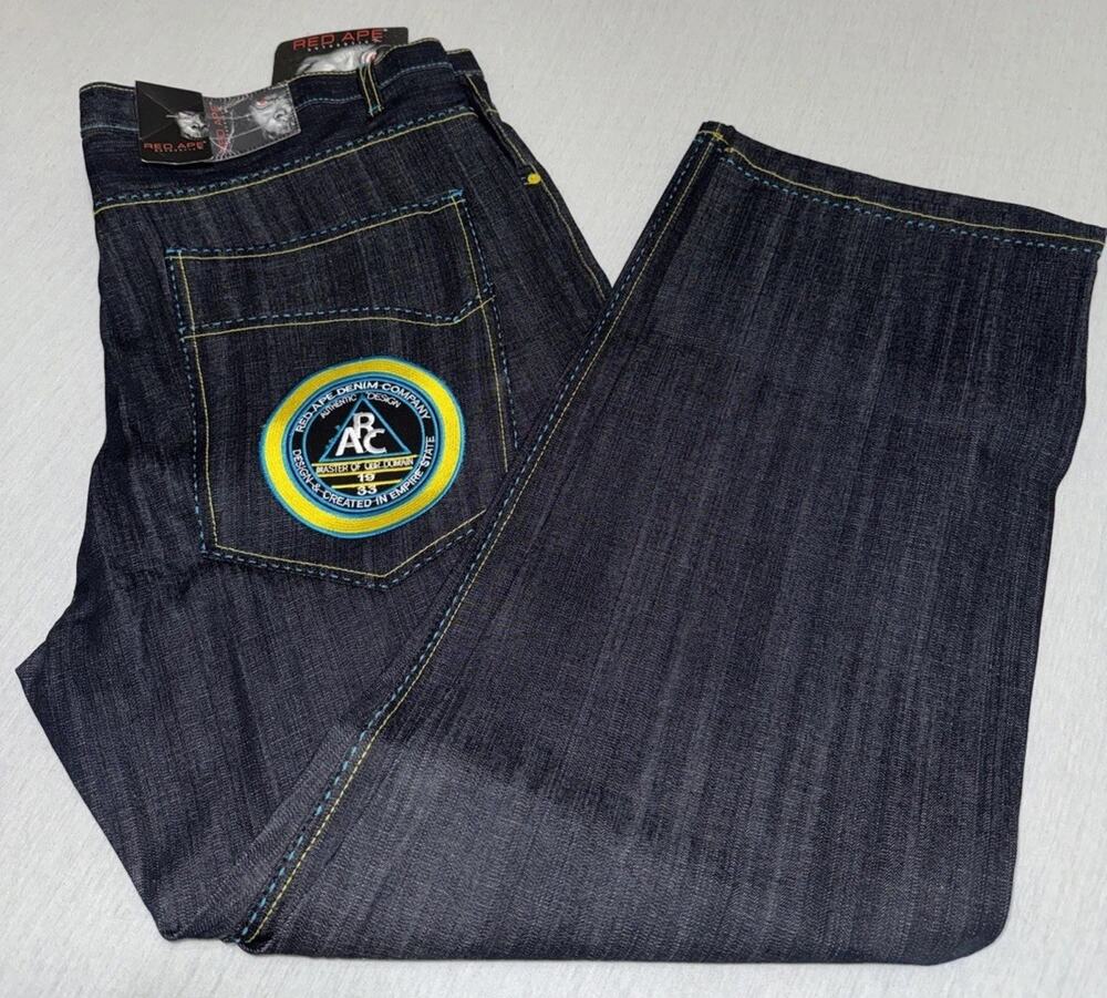 Vintage Y2K Jeans Red Ape Size 42x32 Rare Embroidered Designs NWT